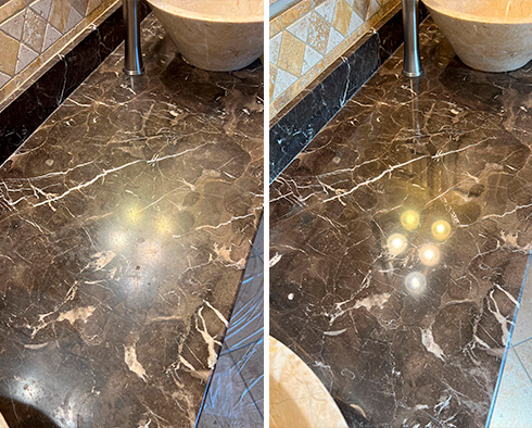 Marble Vanity Before and After a Stone Polishing in Nolensville 