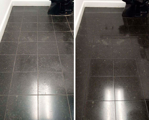 Bathroom Floor Before and After a Stone Polishing in Mount Juliet