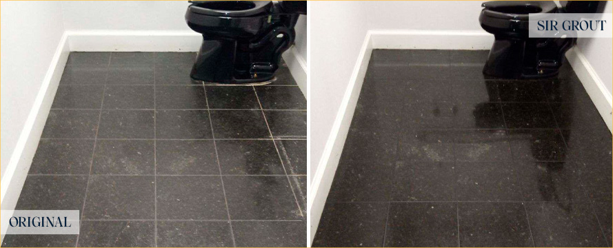 Bathroom Floor Before and After a Stone Polishing in Mount Juliet