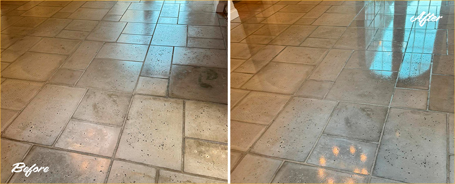 Residential Concrete Paver Before and After a Stone Sealing in Belle Meade