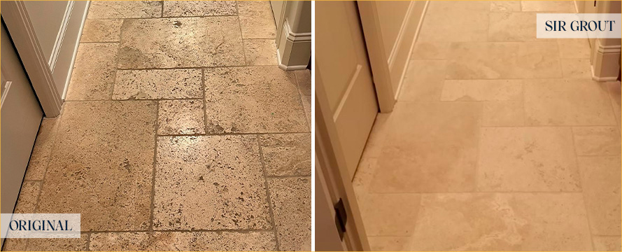 Travertine Floor Before and After a Stone Cleaning in Arrington, TN