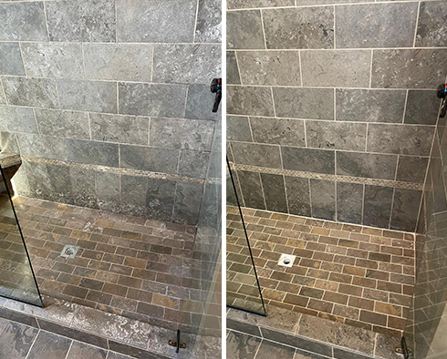 Shower Before and After a Stone Cleaning in Nashville, TN