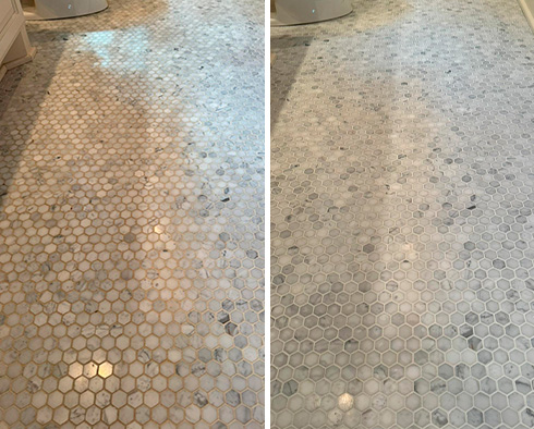 Floor Before and After a Grout Cleaning in Franklin, TN