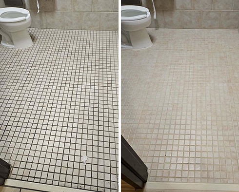 Restroom Floor Before and After a Grout Sealing in Murfreesboro, TN