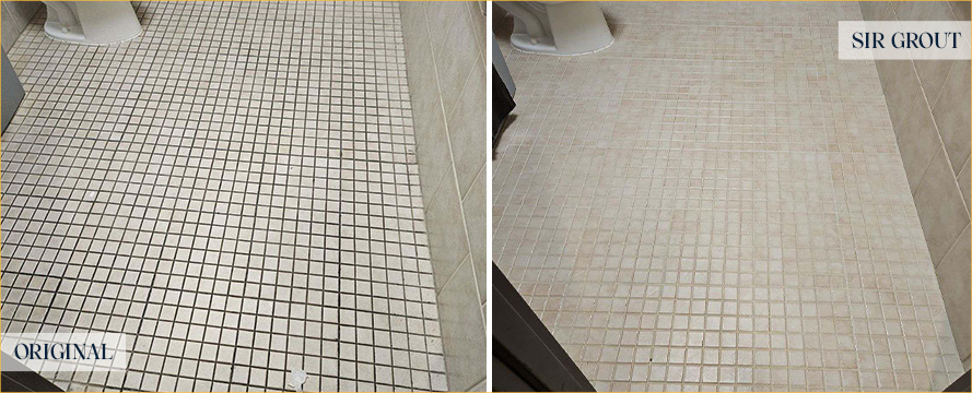 Restroom Floor Before and After a Flawless Grout Sealing in Murfreesboro, TN