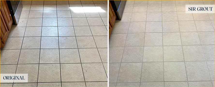 Kitchen Floor Before and After a Grout Sealing in Brentwood, TN