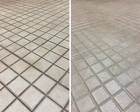 Shower Floor Before and After a Grout Sealing in Murfreesboro, TN