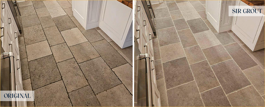 Limestone Floor Before and After a Stone Cleaning in Hendersonville, TN