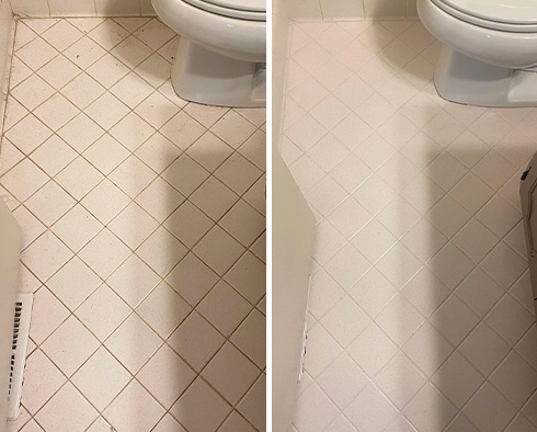 Bathroom Floor Before and After a Grout Cleaning in Mount Juliet