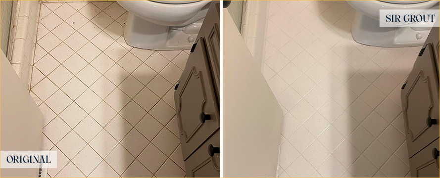 Bathroom Floor Before and After a Grout Cleaning in Mount Juliet