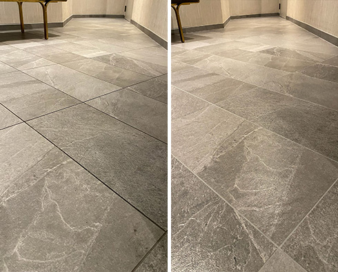 Tile Floor Before and After a Grout Cleaning in Nashville